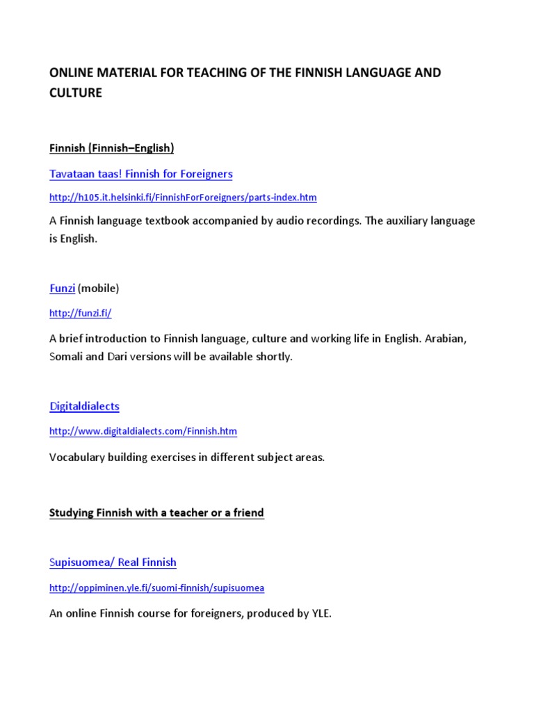 Finnish Language and Culture Resources | PDF | Finland | Immigration