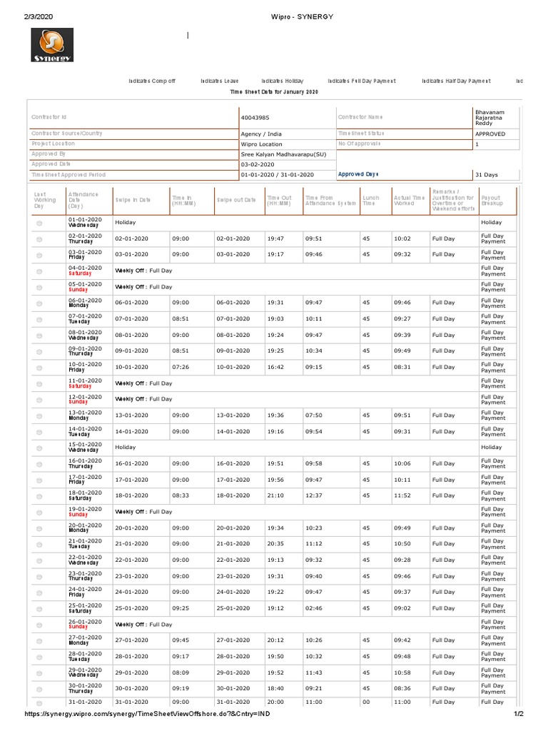 January 2020 - Approved - Time - Sheet PDF | PDF | Business