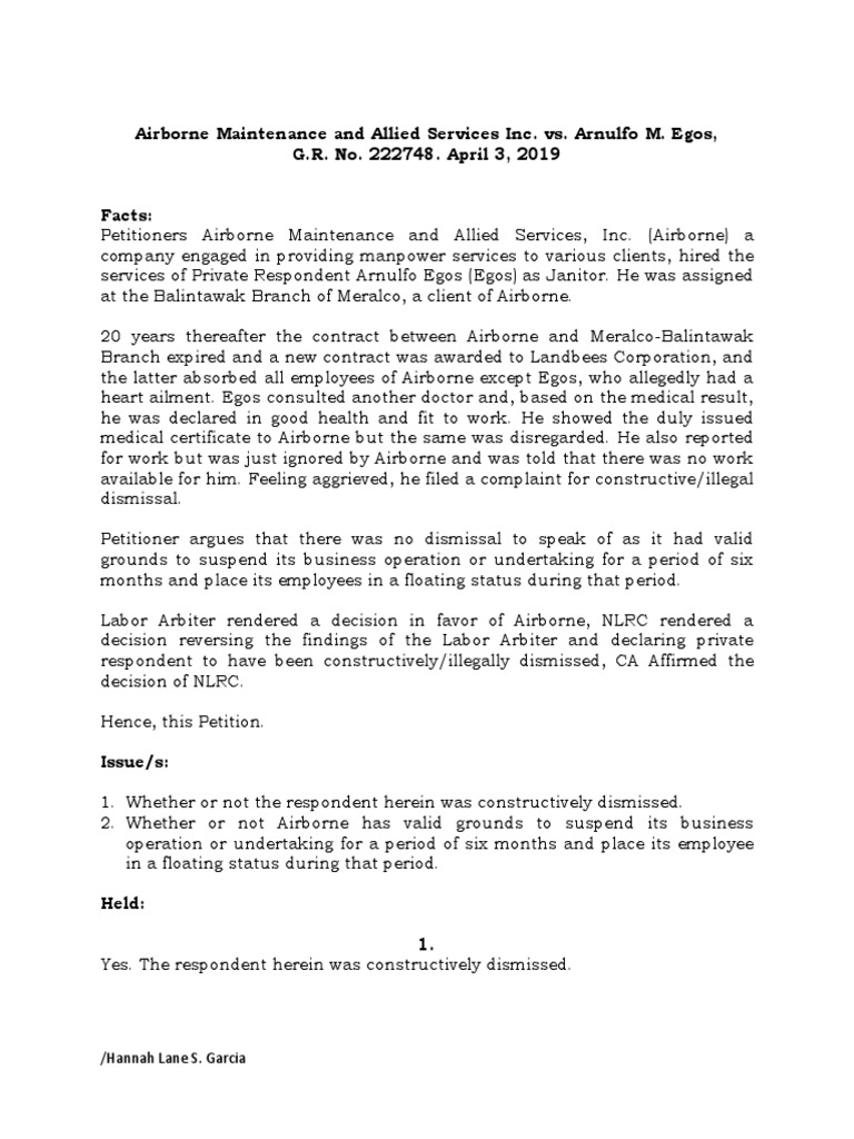 Airborne Maintenance and Allied Services Inc vs. Arnulfo Egos PDF