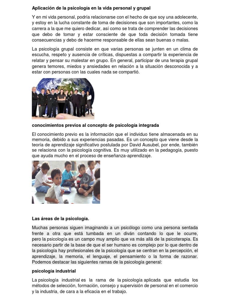 Aplicación de La Psicología en La Vida Personal y Grupal | PDF ...