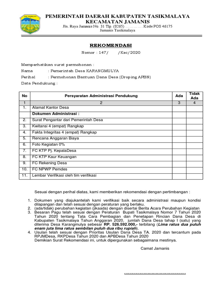 Rekomendasi Camat | PDF