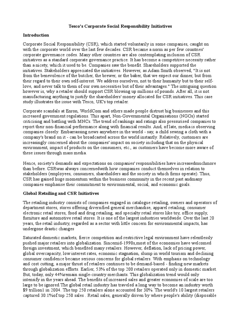 Tesco's CSR Strategies Explained | PDF | Corporate Social ...