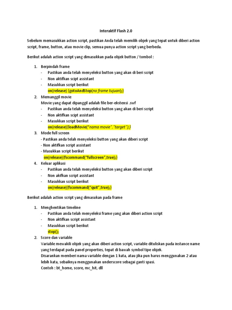 Panduan Action Script Flash | PDF | Komputer