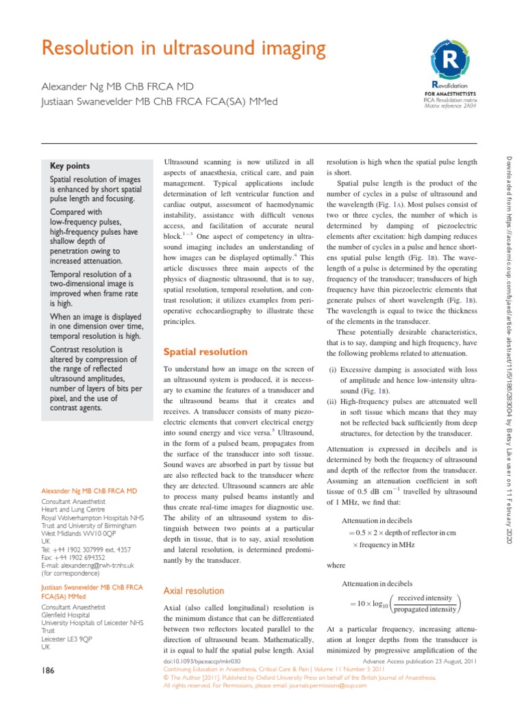 Ultrasound Imaging Resolution Explained | PDF | Medical Ultrasound ...