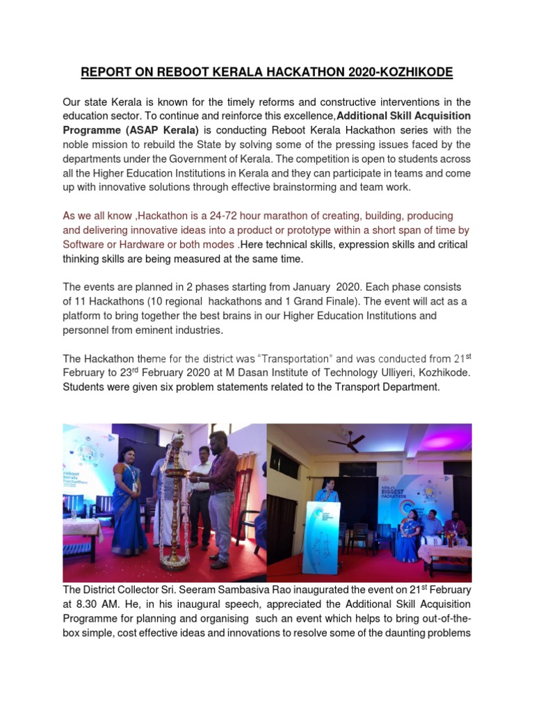 Reboot Kerala Hackathon 2020 Report | PDF | Bus | Artificial Intelligence