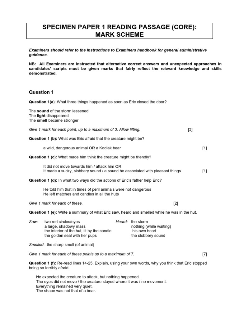 Specimen Paper 1 Mark Scheme Guide | PDF