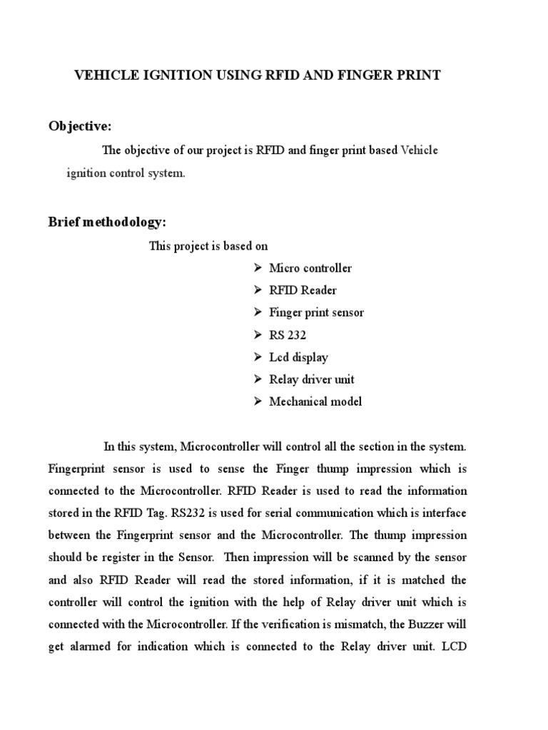 Vehicle Ignition Using Rfid and Finger Print PDF