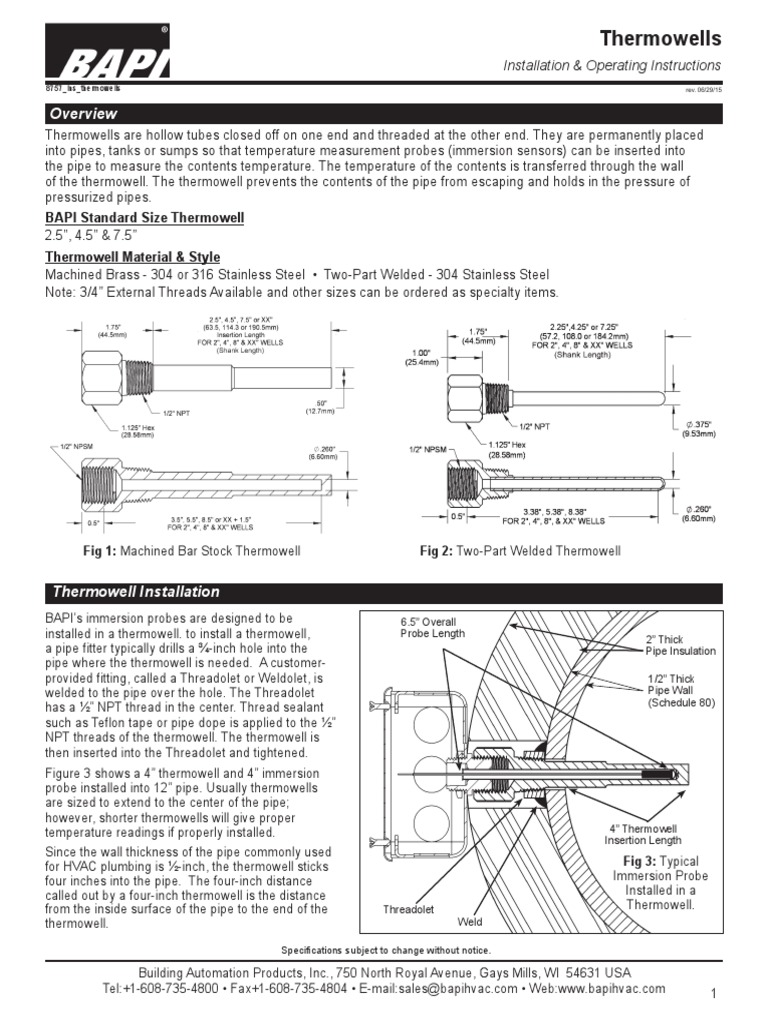 8757 Ins Thermowells PDF Pipe (Fluid Conveyance) Plumbing