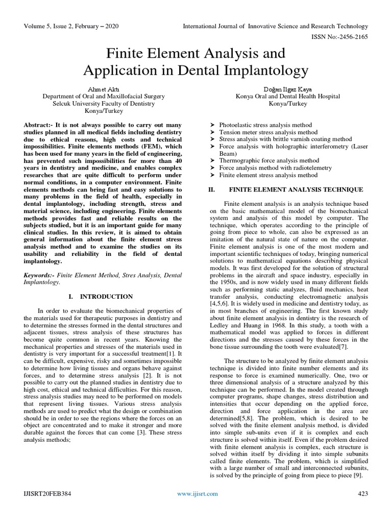 Finite Element Analysis and Application in Dental Implantology | PDF