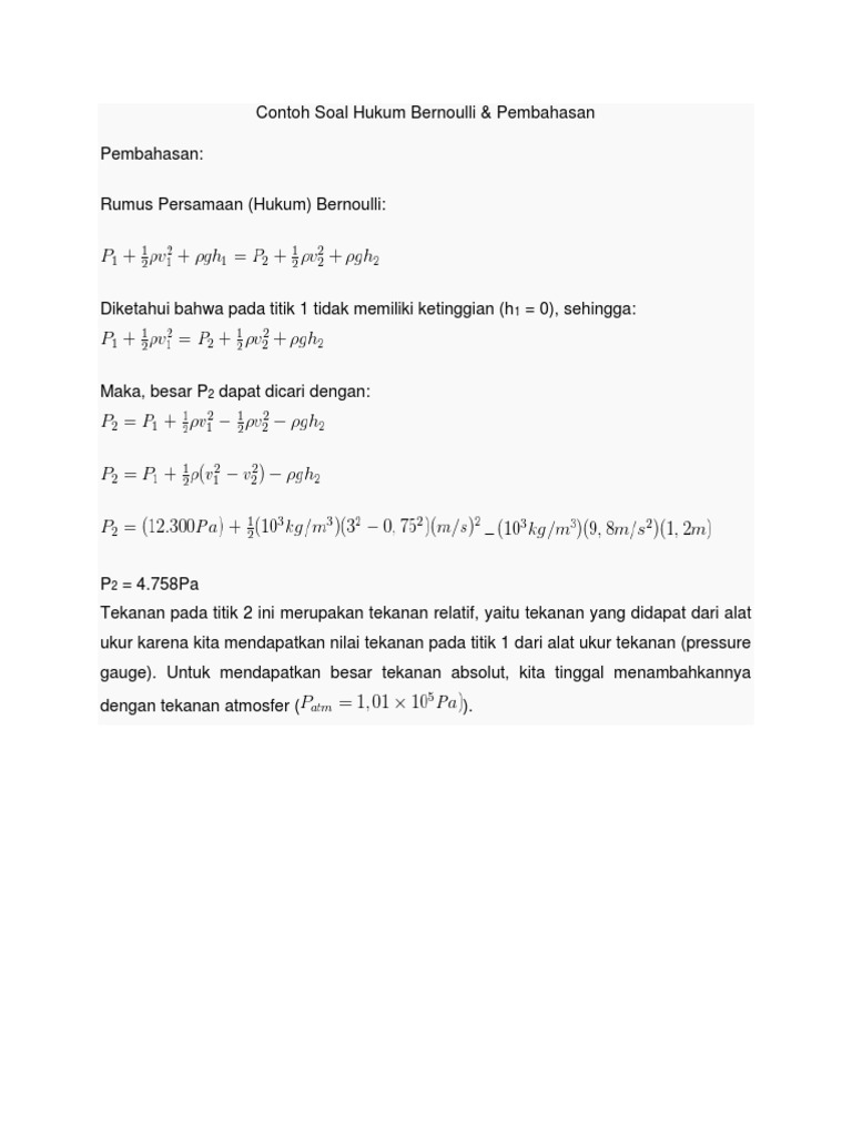 Contoh Soal Hukum Bernoulli 1