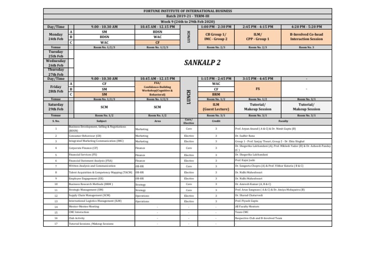 Week 9 - Term III - Time Table | PDF