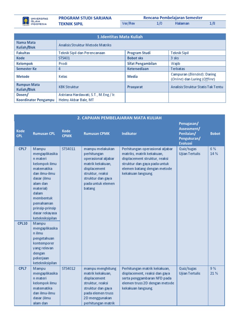 Rps-Analisis Struktur Metode Matriks (Astriana 2020) | PDF