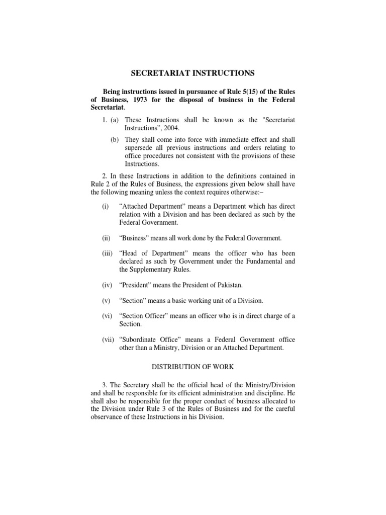 Secretariat Instruction Part1 | PDF | Business
