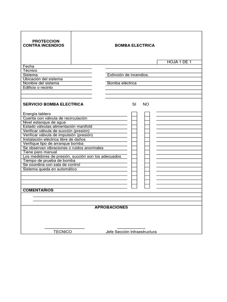 Checklist Bomba Eléctrica Contra Incendios | PDF
