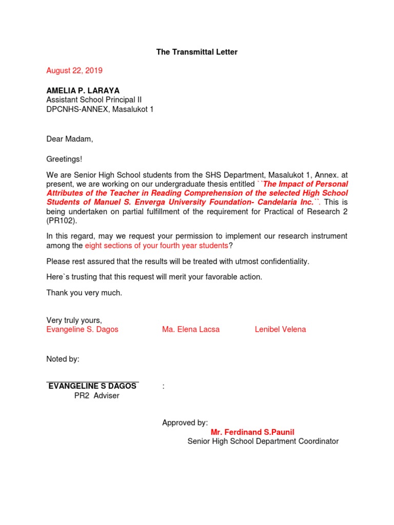 Transmittal Letter for Research Thesis | PDF