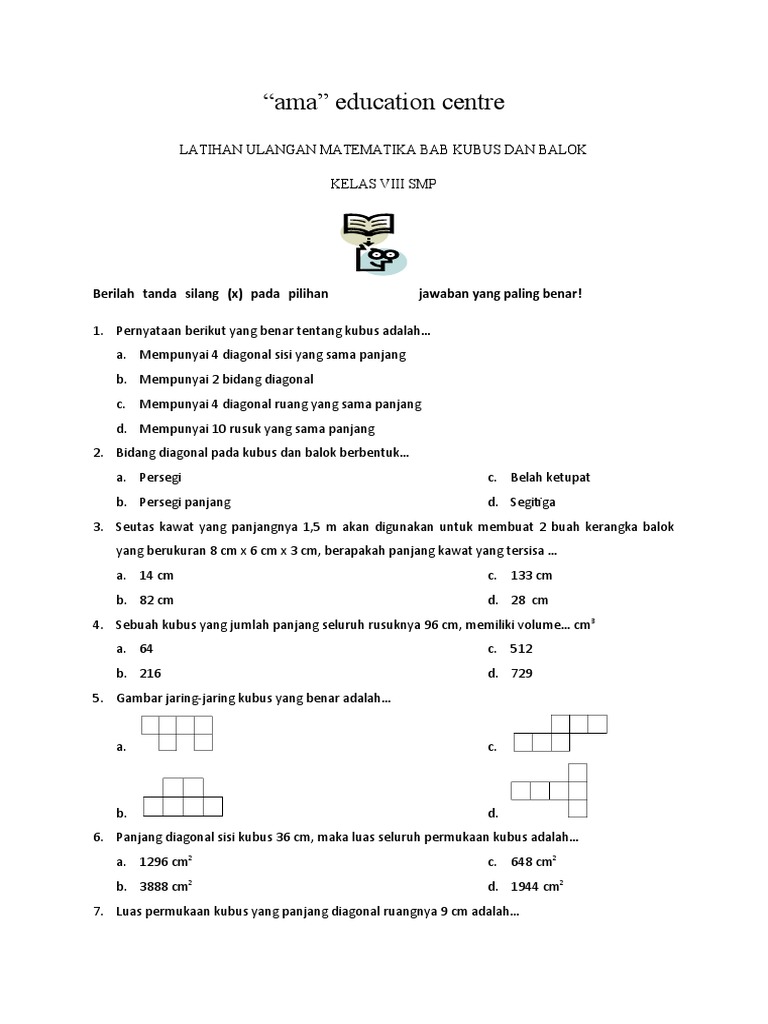 Soal Ulangan Mtk Kubus Dan Balok Kls Viii Smp