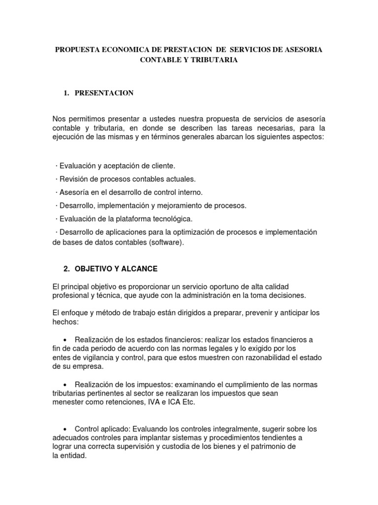 Propuesta de Asesoría Contable y Tributaria | PDF | Contabilidad ...