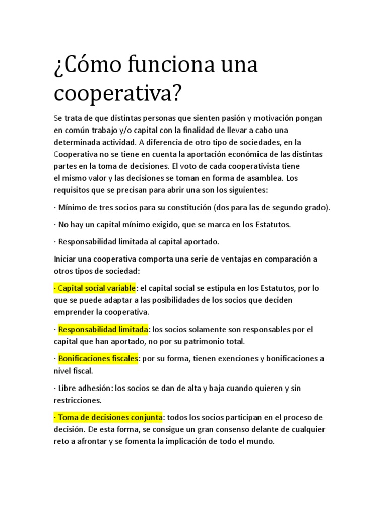 Cómo Funciona Una Cooperativa | PDF | Cooperativa | Sociedad de ...