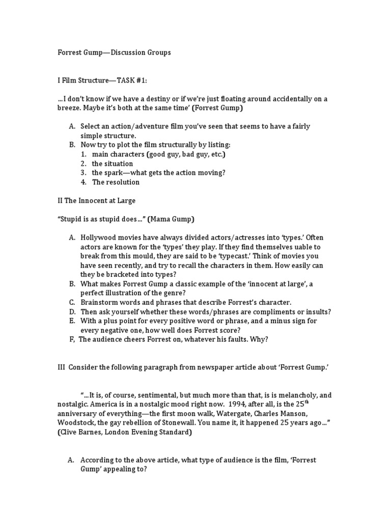 Worksheets Forrest Gump Worksheet forrest gump discussion points