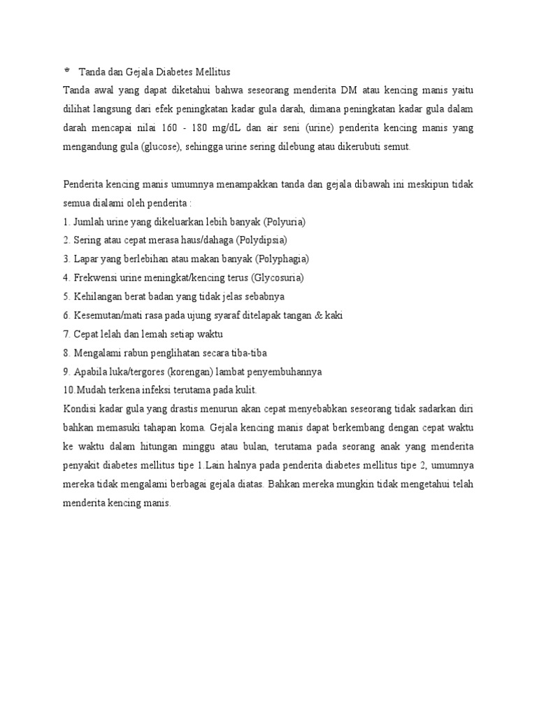 Tanda Dan Gejala Diabetes Mellitus