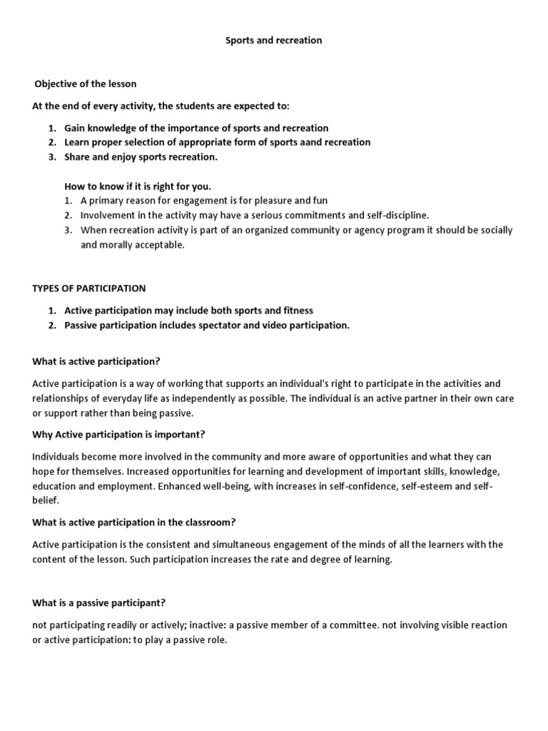 Sports & Recreation for Students | PDF