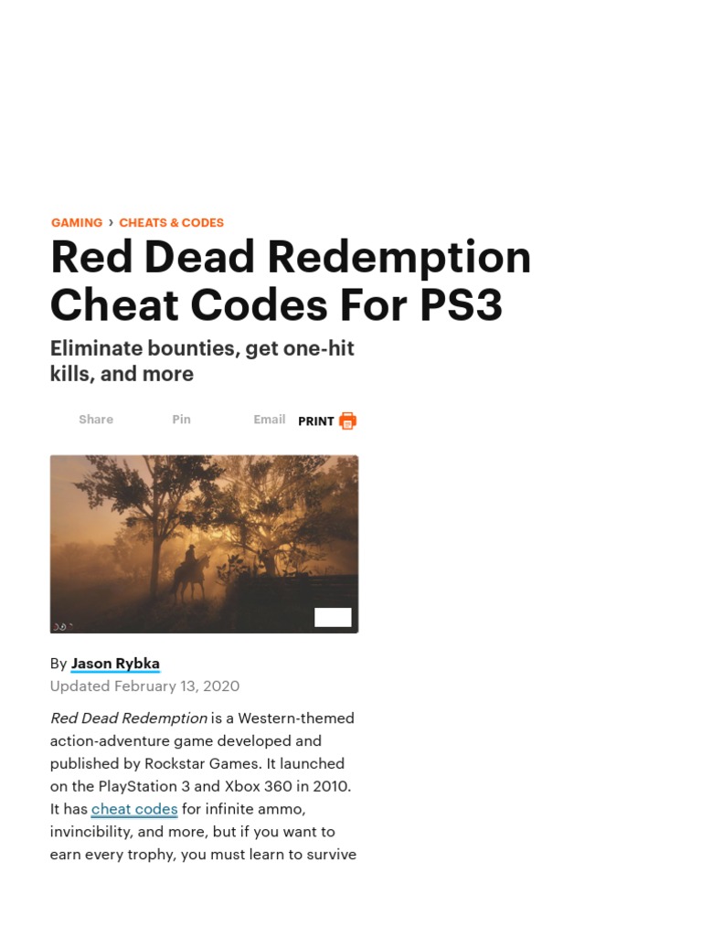 bue Vilje Catena Red Dead Redemption Cheat Codes For PS3 | PDF | Play Station 3 | Semi  Automatic Firearm
