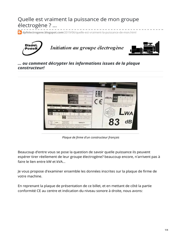 Comprendre la puissance d'un groupe électrogène PDF Puissance — free download