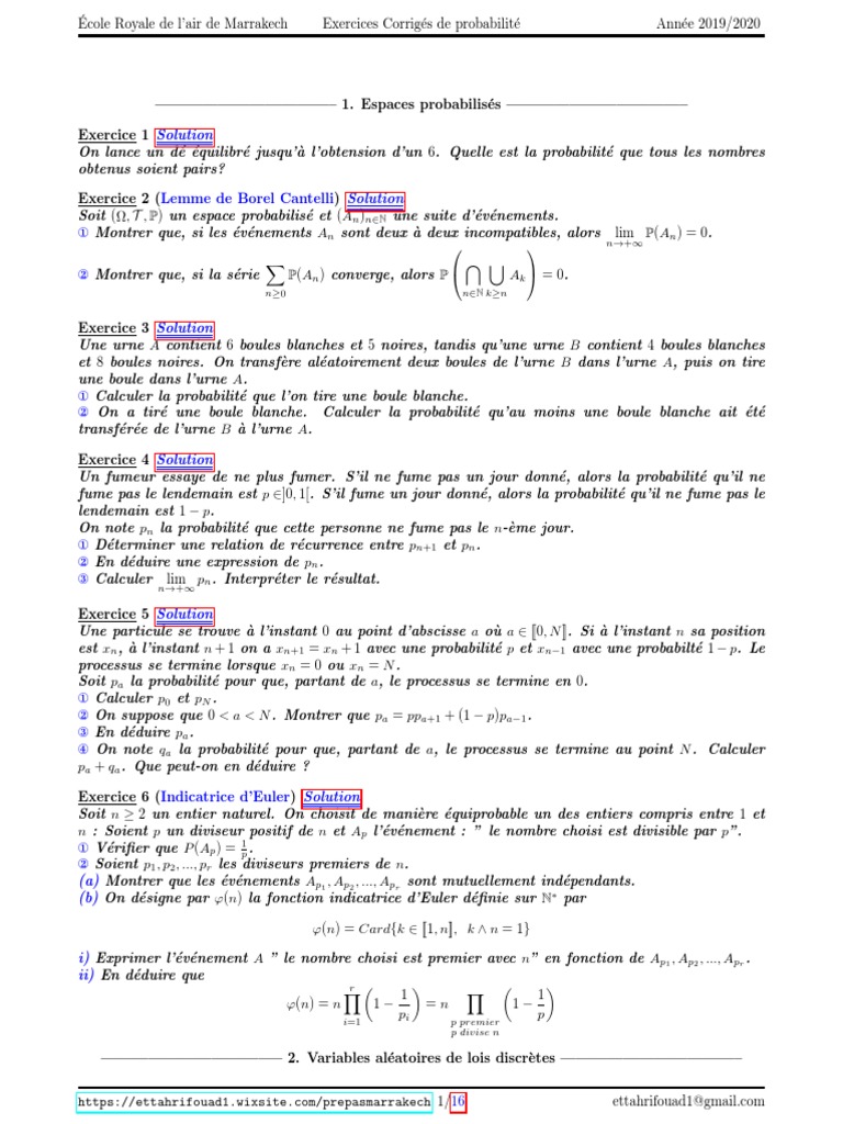 Exercices | PDF | Variance (mathématiques) | Dé