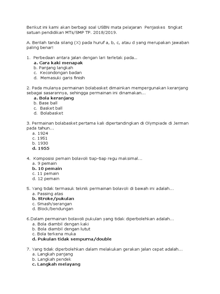 Soal Usbn Penjas Pdf