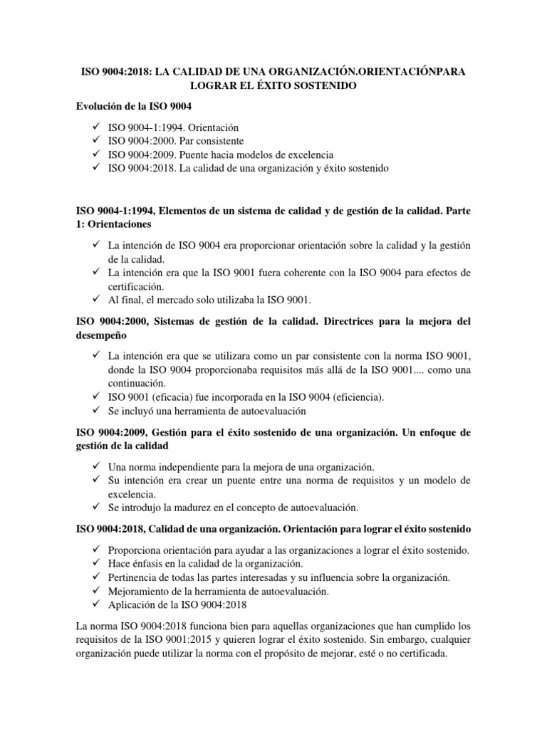 ISO 9004:2018 y Éxito Sostenido | PDF | Gestión de la calidad | Calidad ...