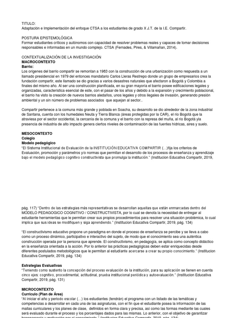 Contextualizacion Colegio Compartir Soacha | PDF | Constructivismo  (filosofía de la educación) | Modificación de comportamiento