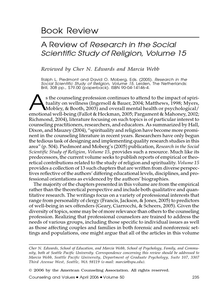 A Review of Research in The Social Scientific Study of Religion | PDF ...
