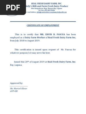 CERTIFICATE OF EMPLOYMENT