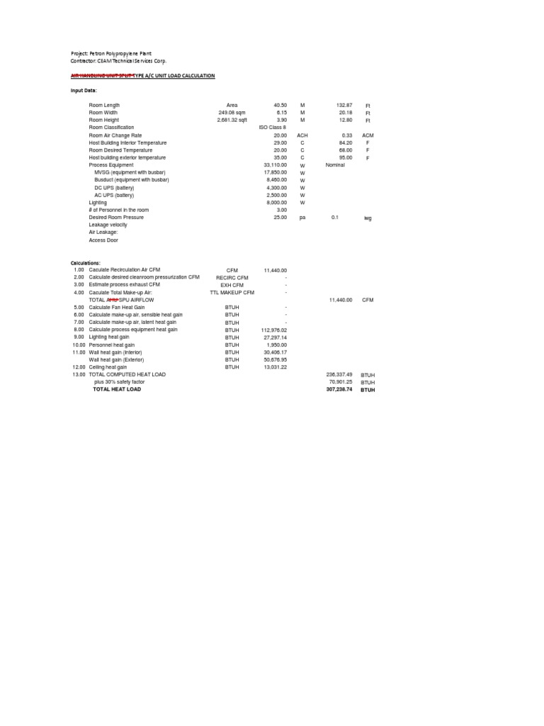 Heat Load Calculation (Sample 1) PDF Heat Air Conditioning