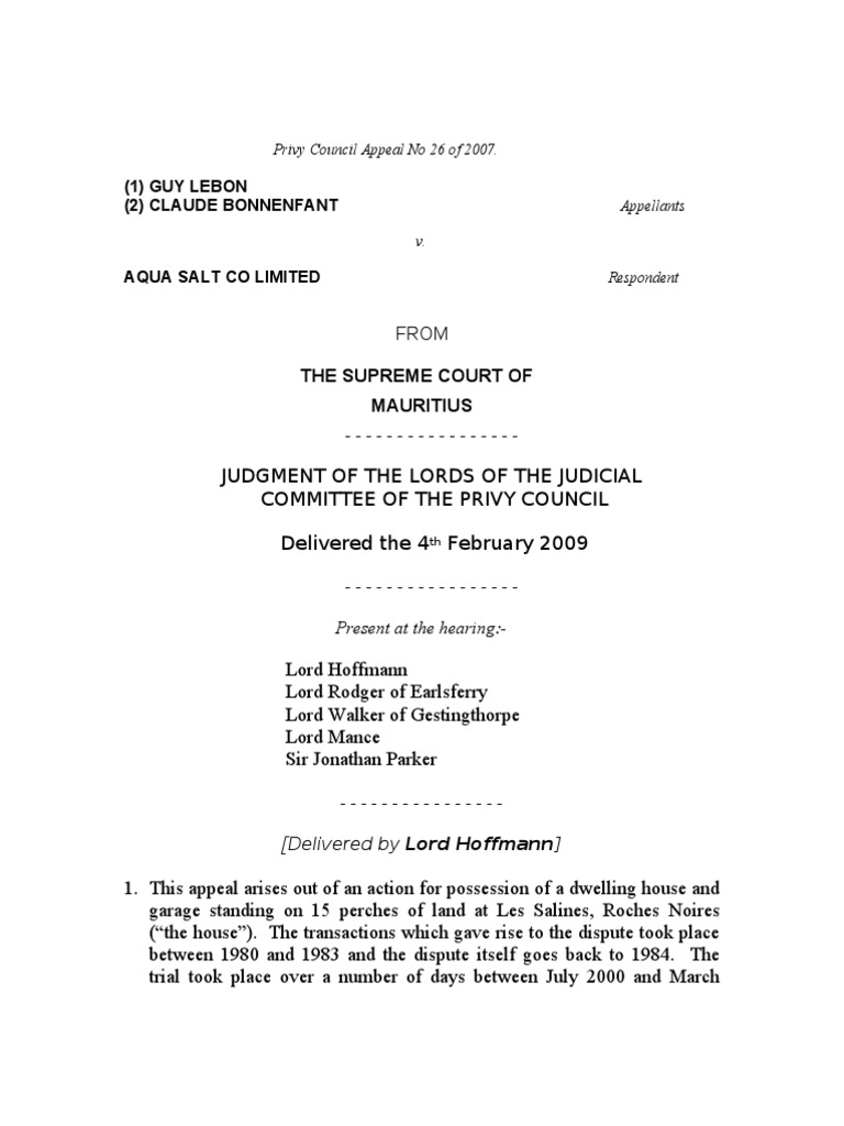 Privy Council Appeal: Lebon vs Aqua Salt | PDF | Judgment (Law) | Deed