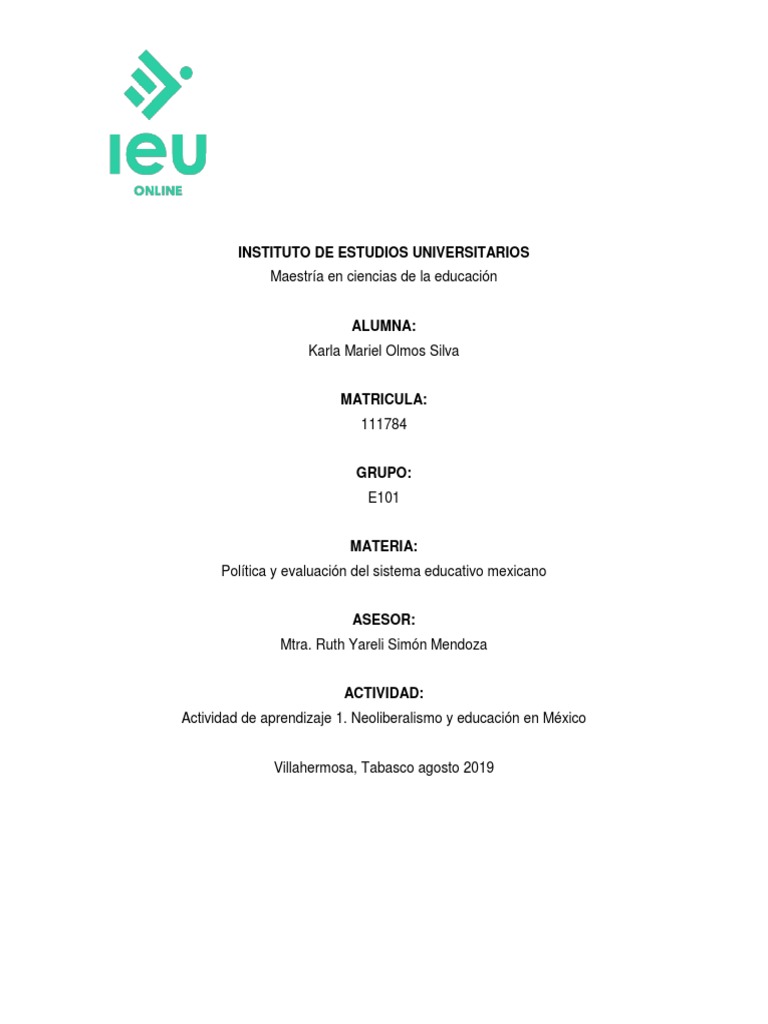 Neoliberalismo y educación en México | PDF | Plan de estudios | Cognición