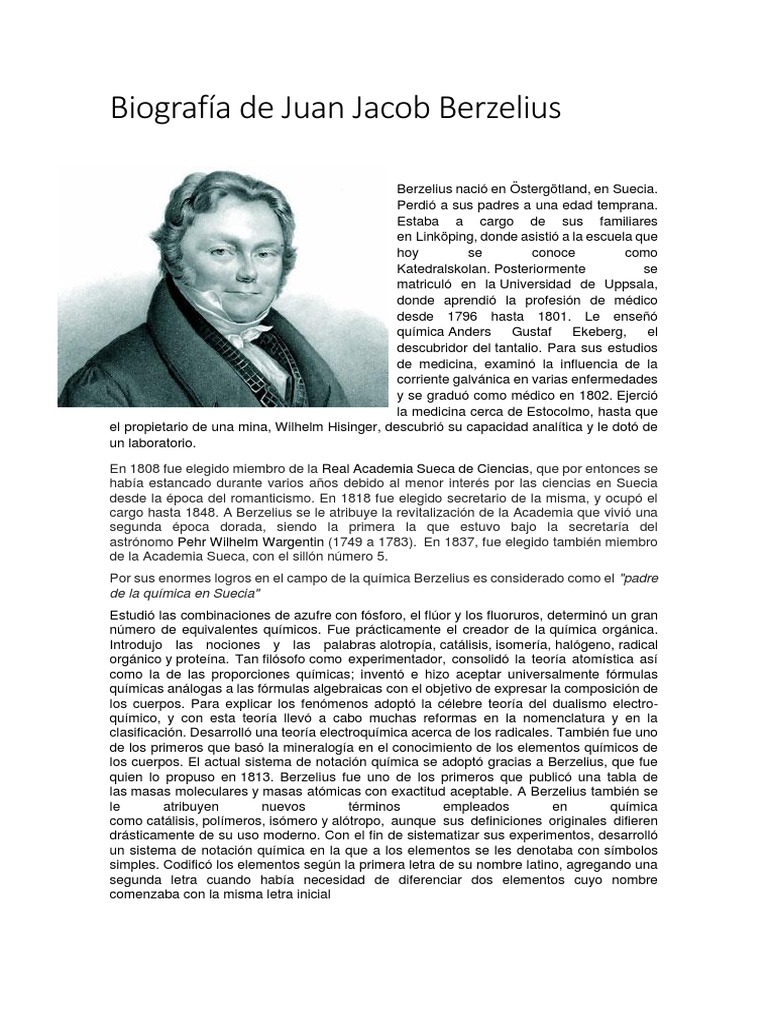 Biografía de Juan Jacob Berzelius | PDF | Ciencias fisicas | Química