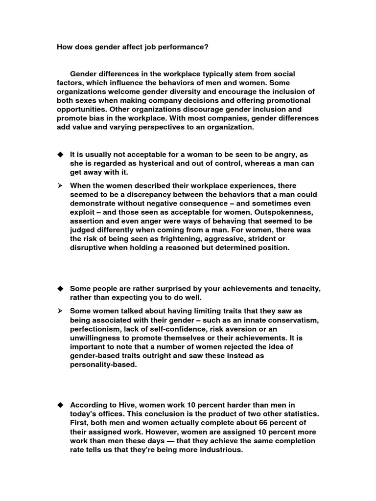 Gender Impact on Job Performance Insights | PDF | Sex Differences In ...