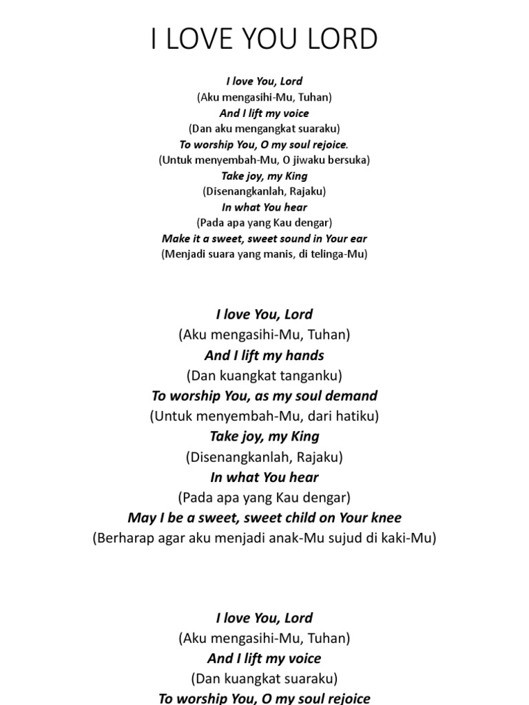 I Love You Lord Lyrics + Subtitle | PDF