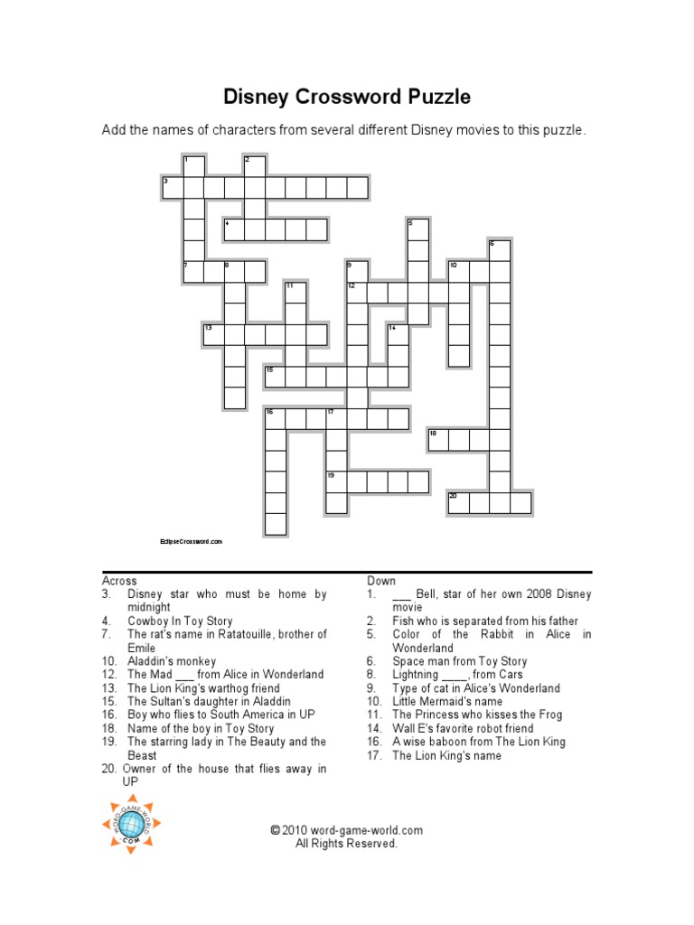 Disney crossword puzzles | pdf