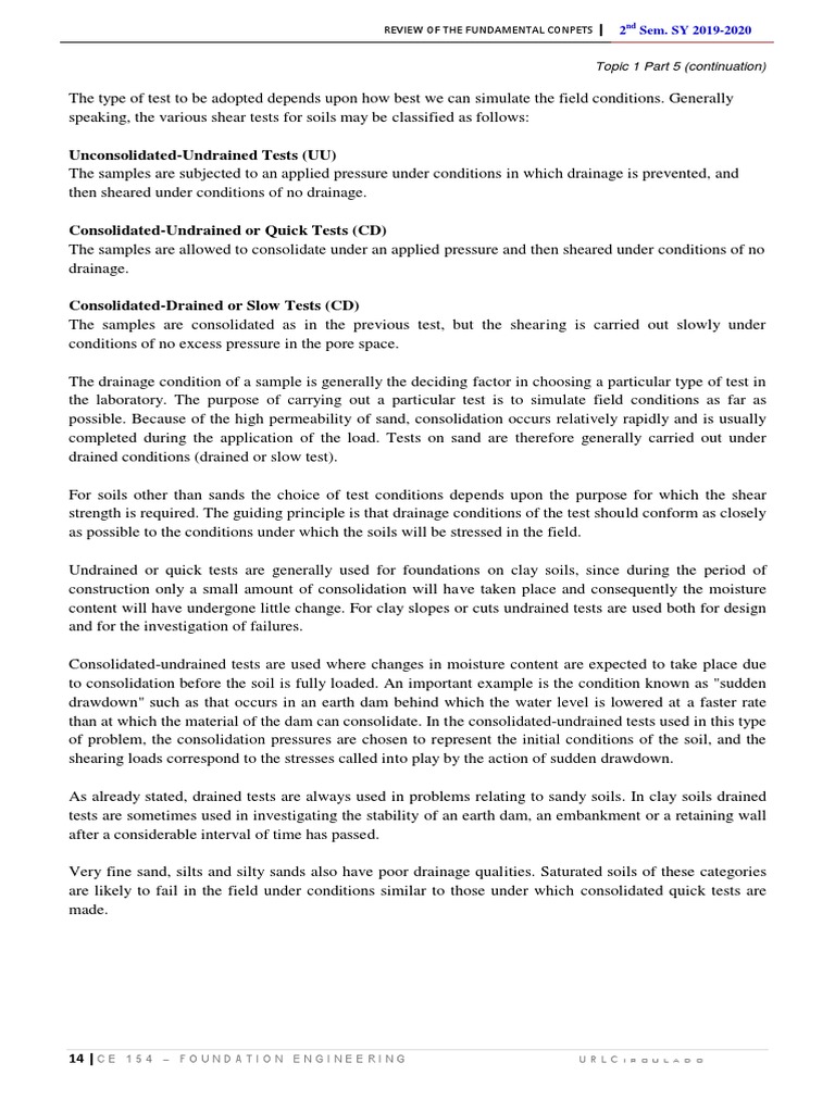 CE 154 Foundation Engineering Topic 1d Continuation PDF Soil