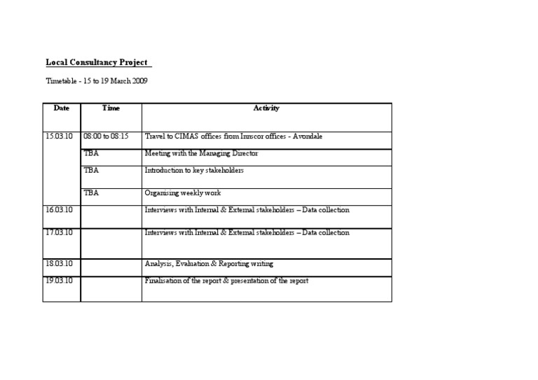 Local Consultancy Project Timetable March 2009 | PDF