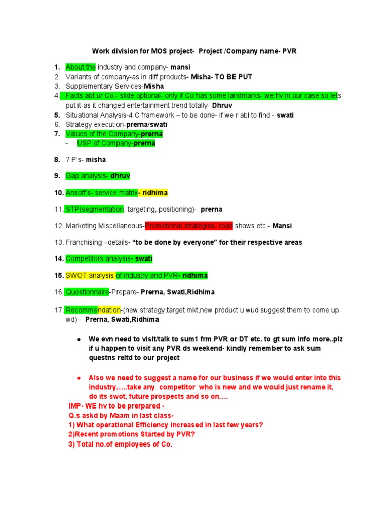 MOS Project Work Division Overview | PDF
