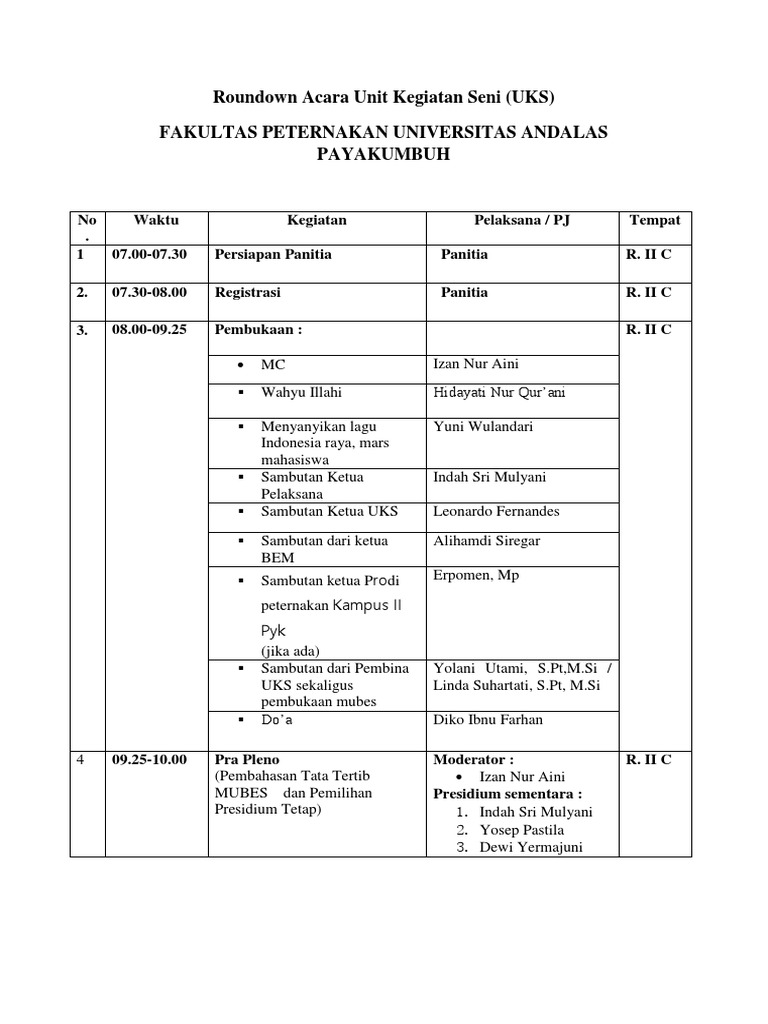 Rundown Mubes UKS Fakultas Peternakan | PDF