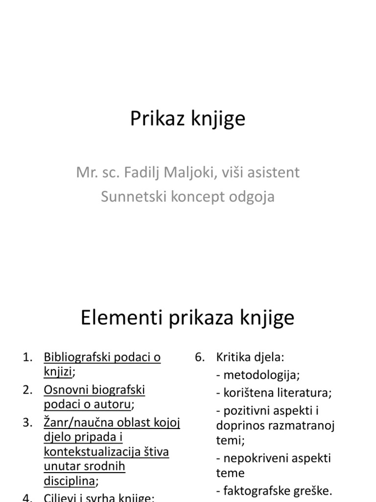 Kako Uraditi Prikaz Knjige Pdf