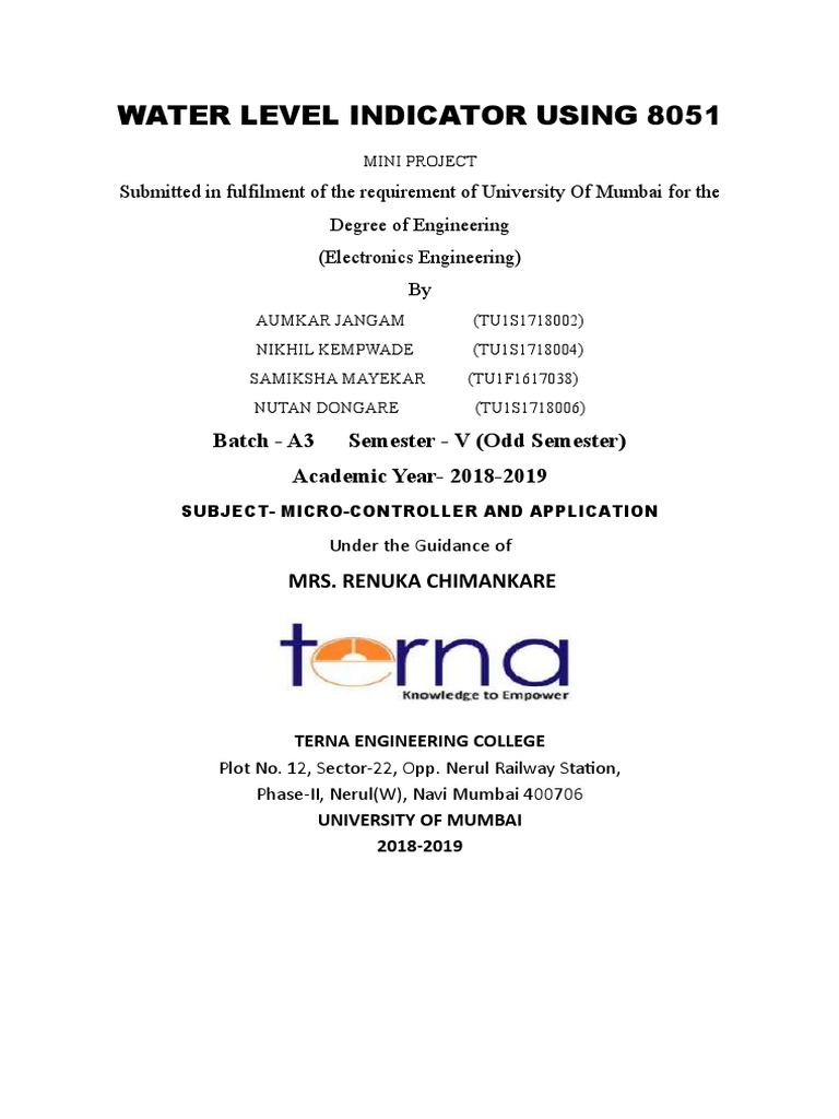 Water Level Indicator Using 8051 PDF