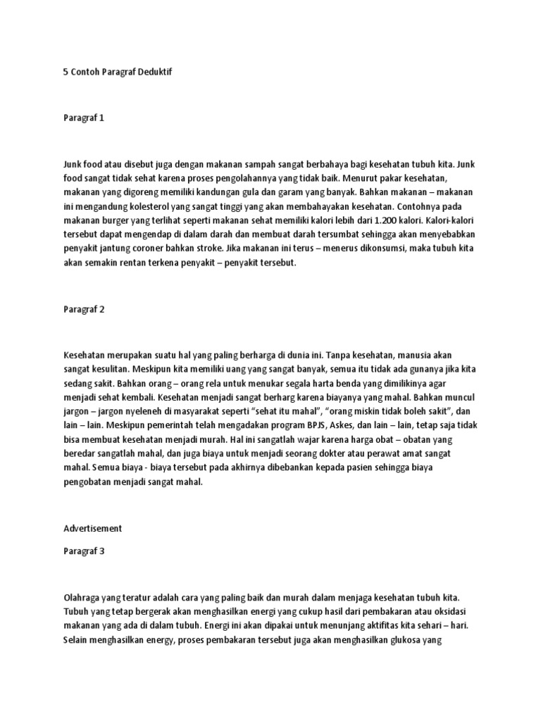 5 Contoh Paragraf Deduktif
