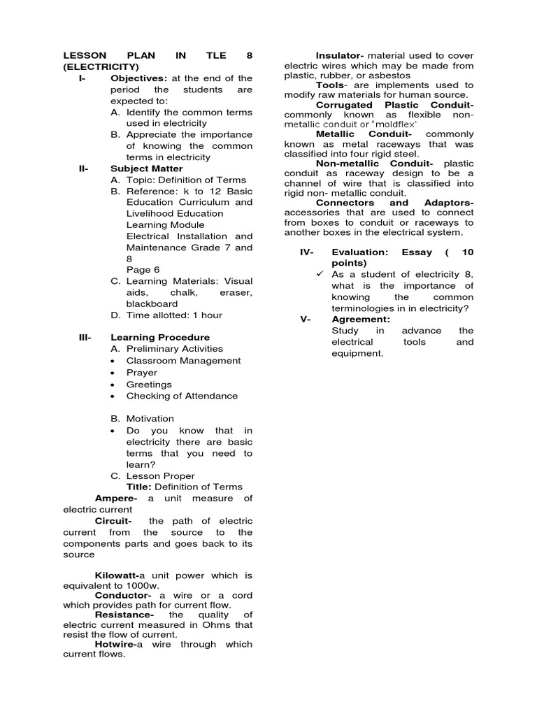 Lesson Plan Electrictiy | PDF