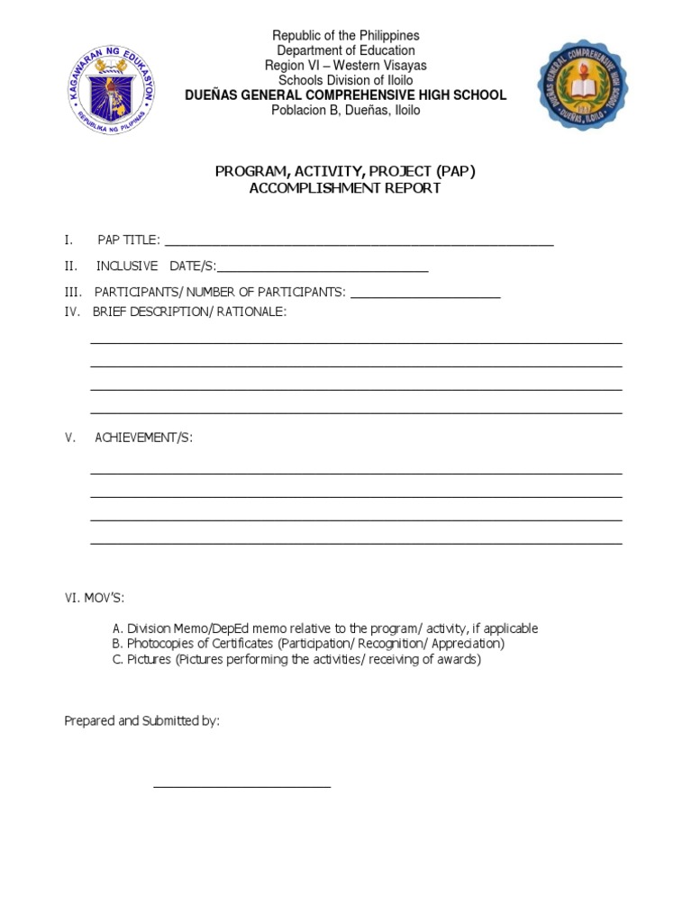 PAP Accomplishment Report Template | PDF
