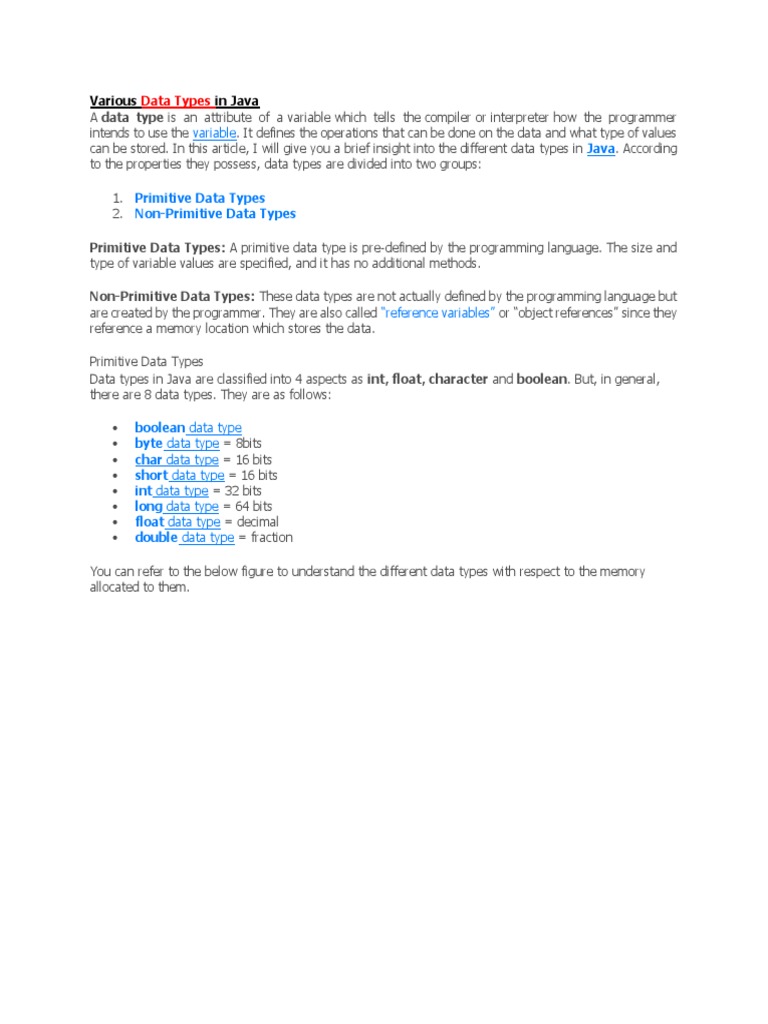 Java Primitive Types And Non Primities Reference Types Pdf